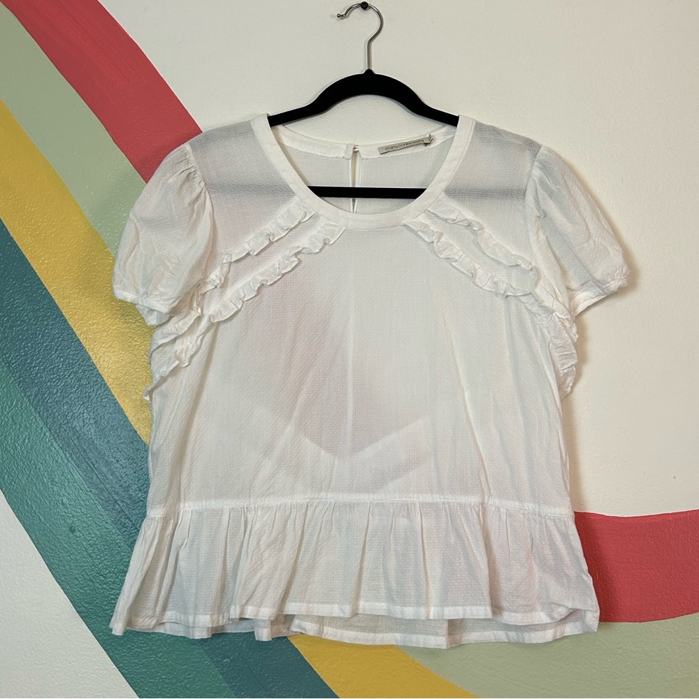 Anthropologie Maria Bonita Extra White Textured Fabric Peplum Top
